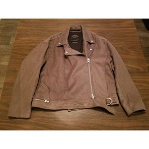 All Saints Jacket Women's US Size 8 Brown Biker Side Zip Flap Allsaints